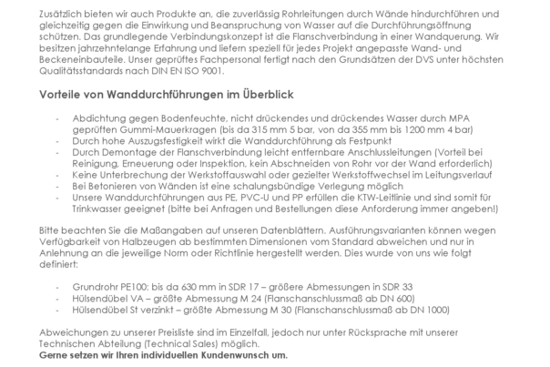 Technisches Datenblatt - Wanddurchführungen