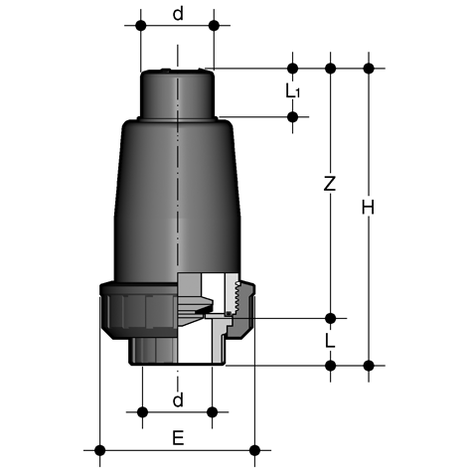 Fußventil, PVC-U, EPDM