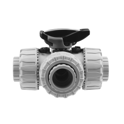 <P>3-Wege-Kugelhahn R 1/2" - 2", TKD DualBlock, PP, L-Bohrung, Gewindemuffe</P>