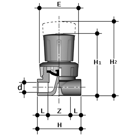 Membranventil, PVC-U, Klebemuffe, EPDM