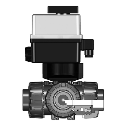 <P>3-Wege-Kugelhahn TKD, ABS, d 16 - d 63, Klebemuffen, T-Bohrung</P>