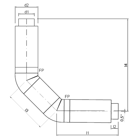 Umlenkung 2 x 45° mit Zwischenstück, mit Gefälle für senkrechte Verlegung, PE Abfluss Rohr-in-Rohrsystem