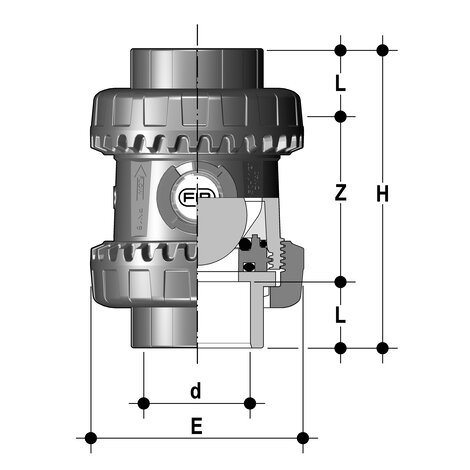 Kugelrückschlagventil, SXE-Easyfit, ABS, Klebemuffe, EPDM