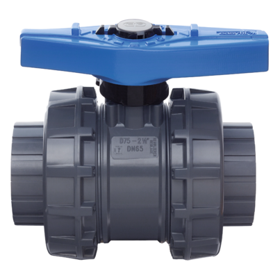 <P>2-Wege-Kugelhahn R2 1/2"-4", VEE-Easyfit, PVC-U, Gewindemuffe, EPDM</P>