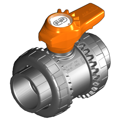 <P>2-Wege-Kugelhahn R 3/8" - 2", VXE-Easyfit, PVC-U, Gewindemuffe</P>