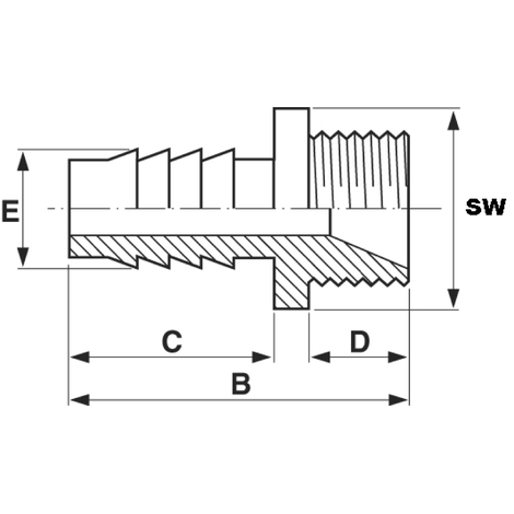 Druckschlauchtülle, ABS, mit konischem BSP-Außengewinde