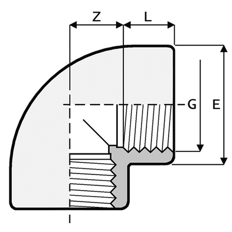Winkel 90°, PVC-U, Gewindemuffe