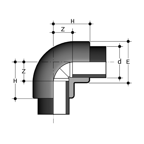 Winkel 90°, PVDF