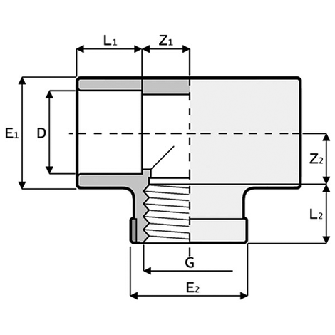 T-Stück 90°, PVC-U, metallringverstärkt