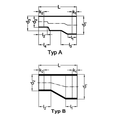 Reduktion, PE-Abfluss, lang, exzentrisch