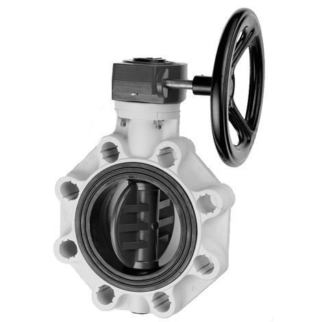 Universal-Industrie/Chemie-End-Absperrklappe FK, PVC-U, Handgetriebe