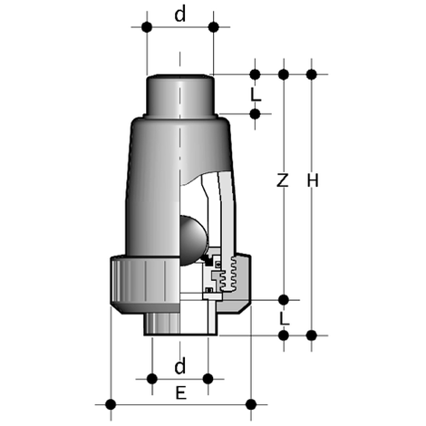 Kugelrückschlagventil, PVDF, Schweißstutzen, FKM