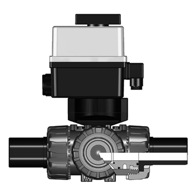 <P>3-Wege-Kugelhahn TKD, PVC-U, d 20 - d 63, PE LS Stutzen, T-Bohrung</P>
