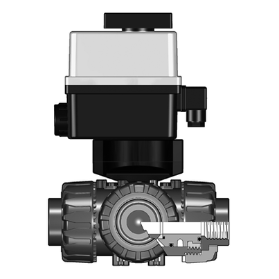 <P>3-Wege-Kugelhahn TKD, PVC-U, R 3/8" - R 2", Gewindemuffen, T-Bohrung</P>