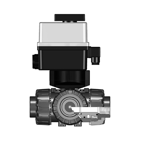 3-Wege-Kugelhahn TKD, PVC-U, R 3/8" - R 2", Gewindemuffen, T-Bohrung 3-Wege-Kugelhahn TKD, PVC-U, R 3/8" - R 2", Gewindemuffen, T-Bohrung