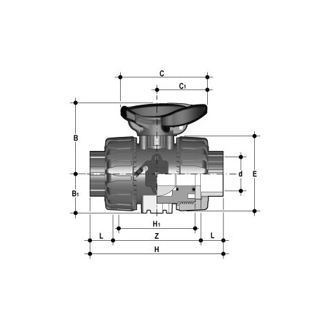 2-Wege-Kugelhahn d16-63, VKD DualBlock, PVDF, Schweißmuffen, Sicherheitshebel, FKM