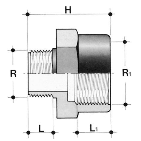 Reduziermuffennippel, PVC-U, Gewindestutzen/Gewindemuffe