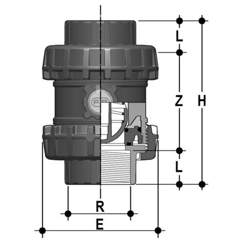 Federrückschlagventil, SSE-Easyfit, PVC-U, Gewindemuffe