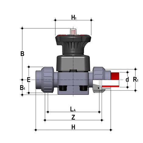 Membranventil DK DIALOCK, PP, Verschraubung mit Schweißmuffe