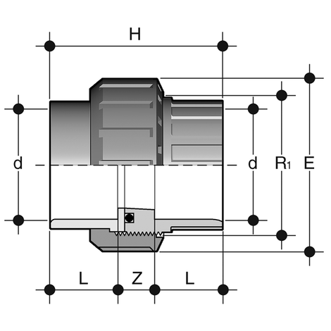 Verschraubung, PVC-U, Klebemuffe