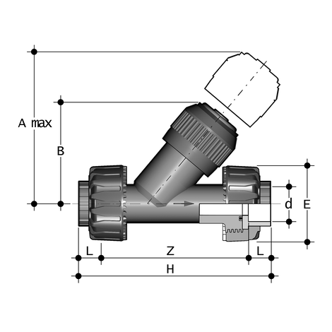 Rückschlagventil, PVC-U, Verschraubung mit PE100-LS-Stutzen, SDR 11