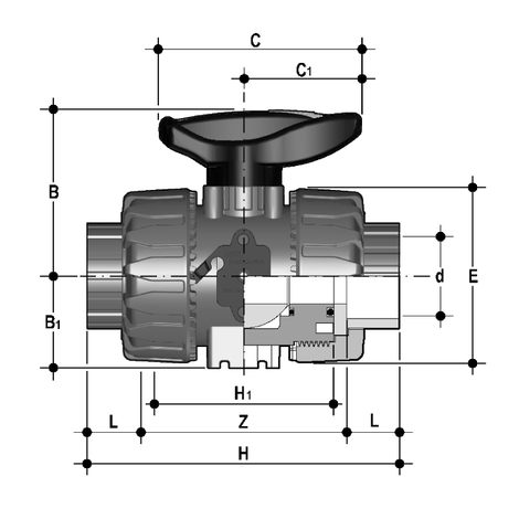 2-Wege-Kugelhahn d16-63, VKD DualBlock, PVDF, Schweißmuffen, FKM