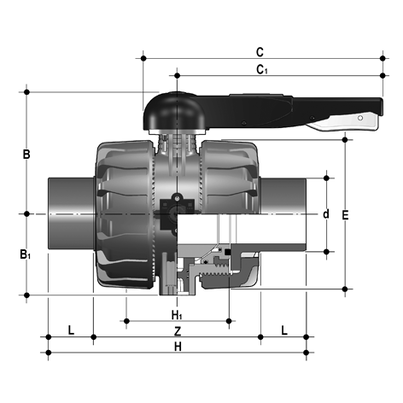 <P>2-Wege-Kugelhahn d75-110, VKD DualBlock, PVDF, Schweißstutzen Muffenschweißung, FKM</P>