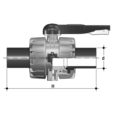 2-Wege-Kugelhahn d 75 - 110, VKD DualBlock, PVC-U, PE100-LS-Stutzen