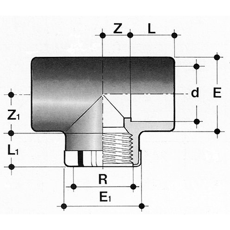 Übergangs-T-Stück 90°, PVC-U, metallringverstärkt