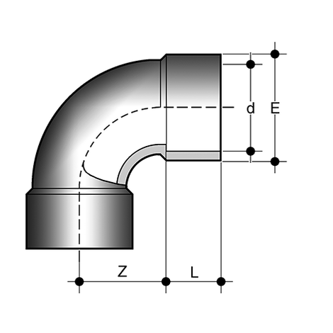 Kurzbogen 90°, PVC-U, Klebemuffe