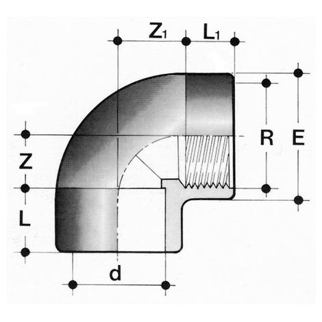 Übergangs-Winkel 90°, PVC-U, Klebemuffe/Gewindeanschluss