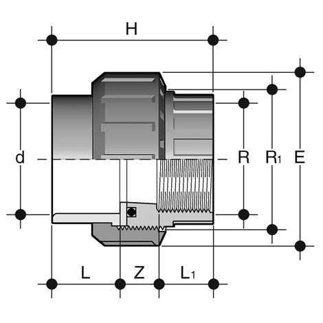 Verschraubung, PVC-U, Klebemuffe / Gewindemuffe