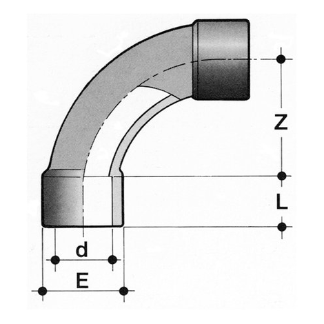 Bogen 90°, PVC-U, Klebemuffe