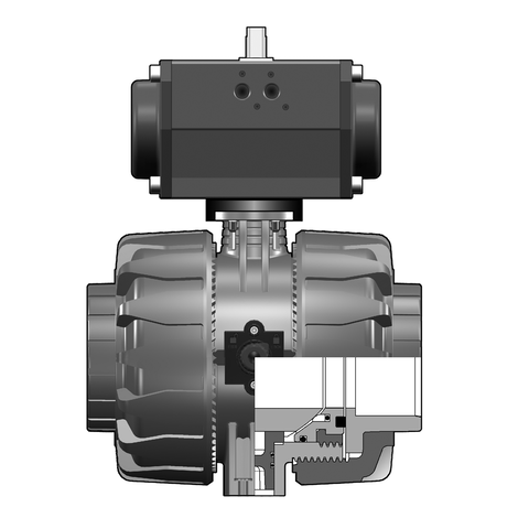 2/2-Wege-Kugelhahn VKD, PVDF, d 16 - d 110, Schweißmuffe zum Heizelementmuffenschweißen, NC/NO/DA