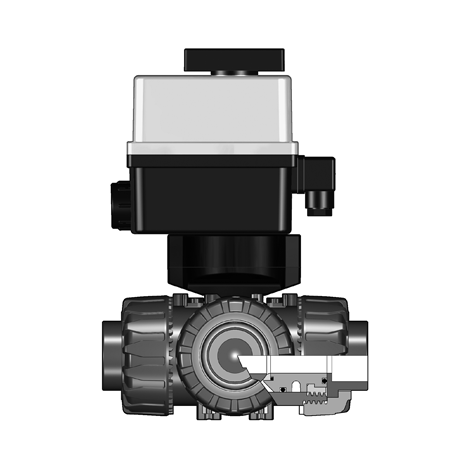 3/2-Wege-Kugelhahn TKD, ABS, d 16 - d 63, Klebemuffe, L-Bohrung