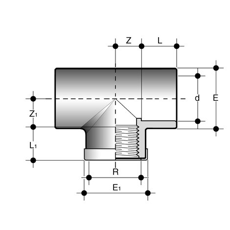 Übergangs-T-Stück 90°, PVC-C, metallringverstärkt