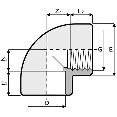 Winkel 90°, PVC-U, Klebmuffe/Gewindeanschluss