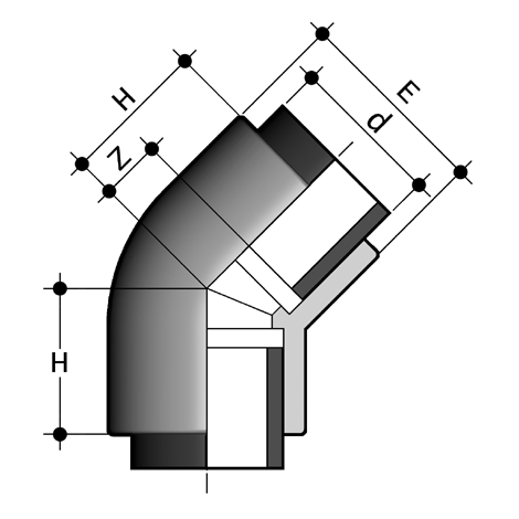 Winkel 45°, PVDF