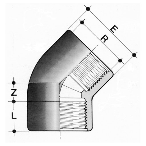 Winkel 45°, PVC-U, Gewindemuffe