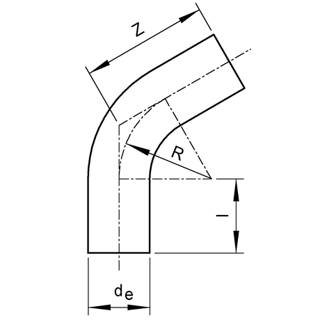 Nahtlose Rohrbogen 60°, PE 100, SDR 11, gedrückt