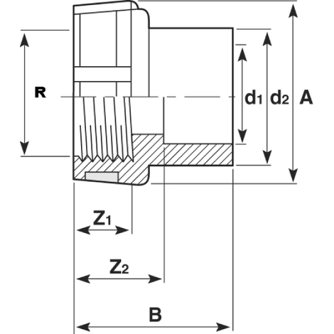 Übergangsmuffennippel, ABS mit konischem BSP-Innengewinde