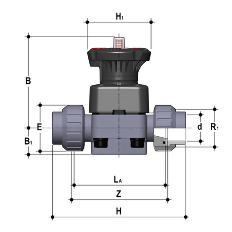 Membranventil DK DIALOCK, ABS, Verschraubung mit Klebemuffe