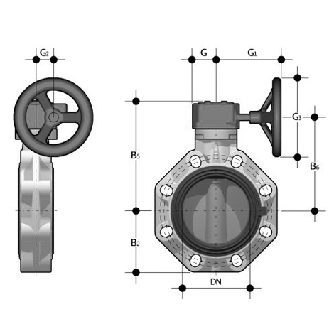 Universal-Industrie/Chemie-End-Absperrklappe FK, PP, Handgetriebe