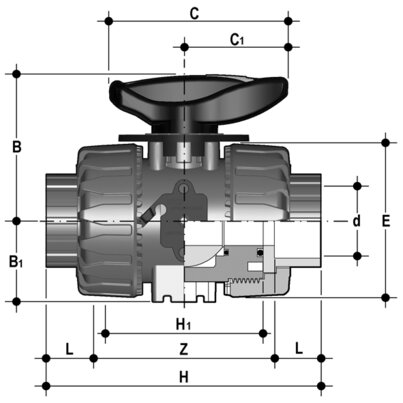 <P>2-Wege-Regelkugelhahn d16-63, VKR DualBlock, PVC-U, Klebemuffe</P>