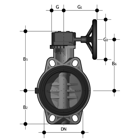 Absperrklappe FE, PVC-U, Handgetriebe