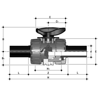 <P>2-Wege-Regelkugelhahn d20-63, VKR DualBlock, PP, PE100-LS-Stutzen, EPDM</P>