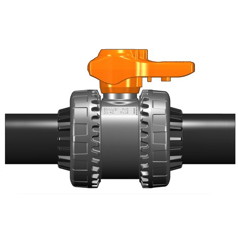 2-Wege-Kugelhahn d 20 - 63, VXE-Easyfit, PVC-U, PE100-LS-Stutzen