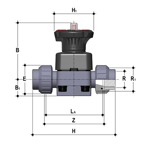 Membranventil DK DIALOCK, PVC-U, Verschraubung mit Gewindemuffe
