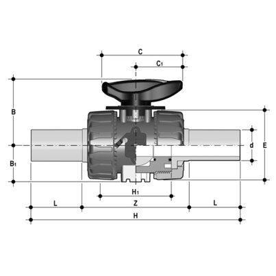 <P>2-Wege-Regelkugelhahn d20-63, VKR DualBlock, PP, PP-LS-Stutzen, EPDM</P>