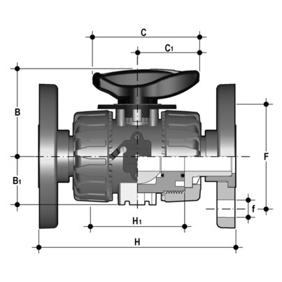 <P>2-Wege-Regelkugelhahn d20-63, VKR DualBlock, PP, Festflansch, EPDM</P>